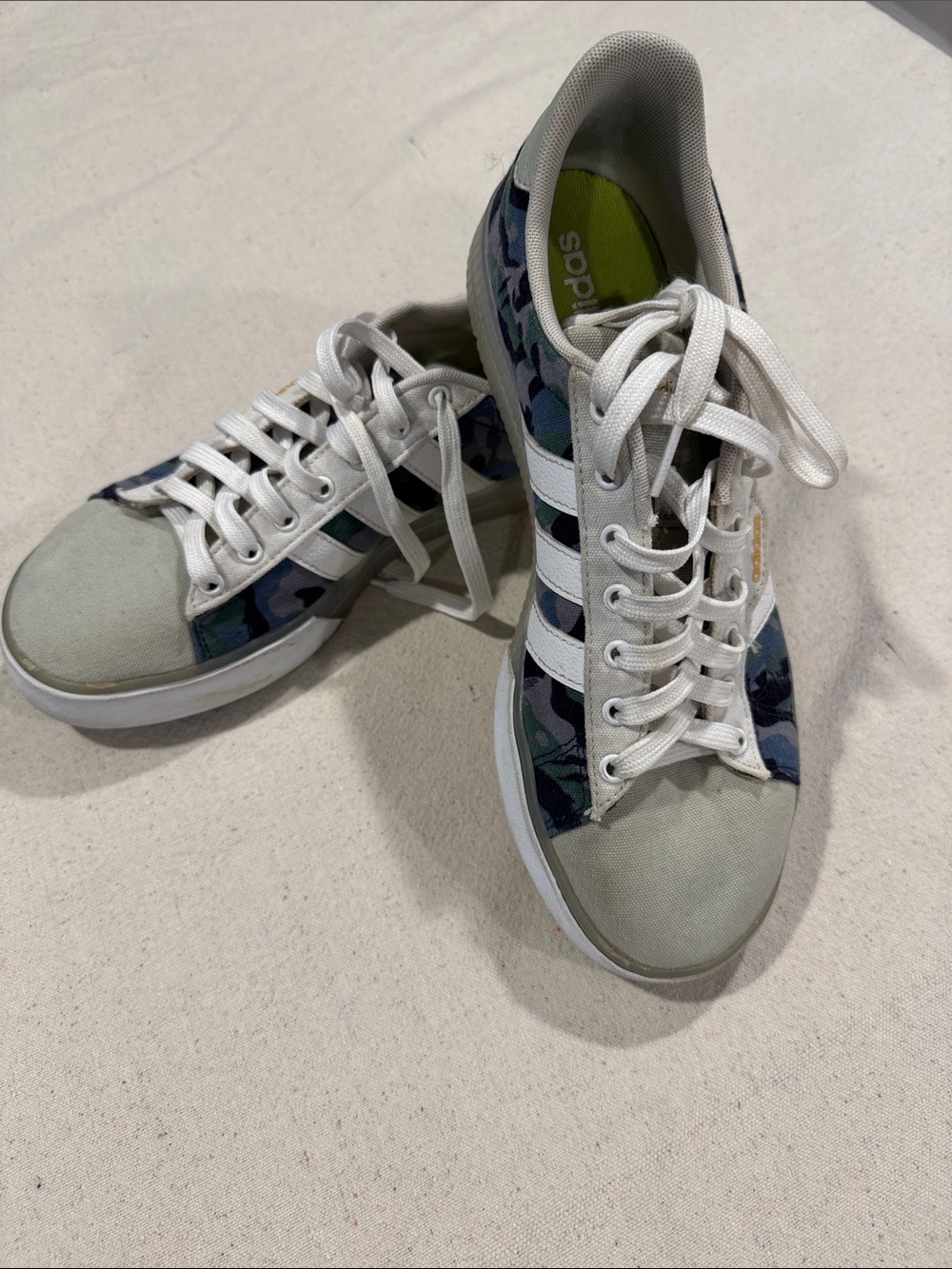 adidas Men's White and Blue Camo Sneakers